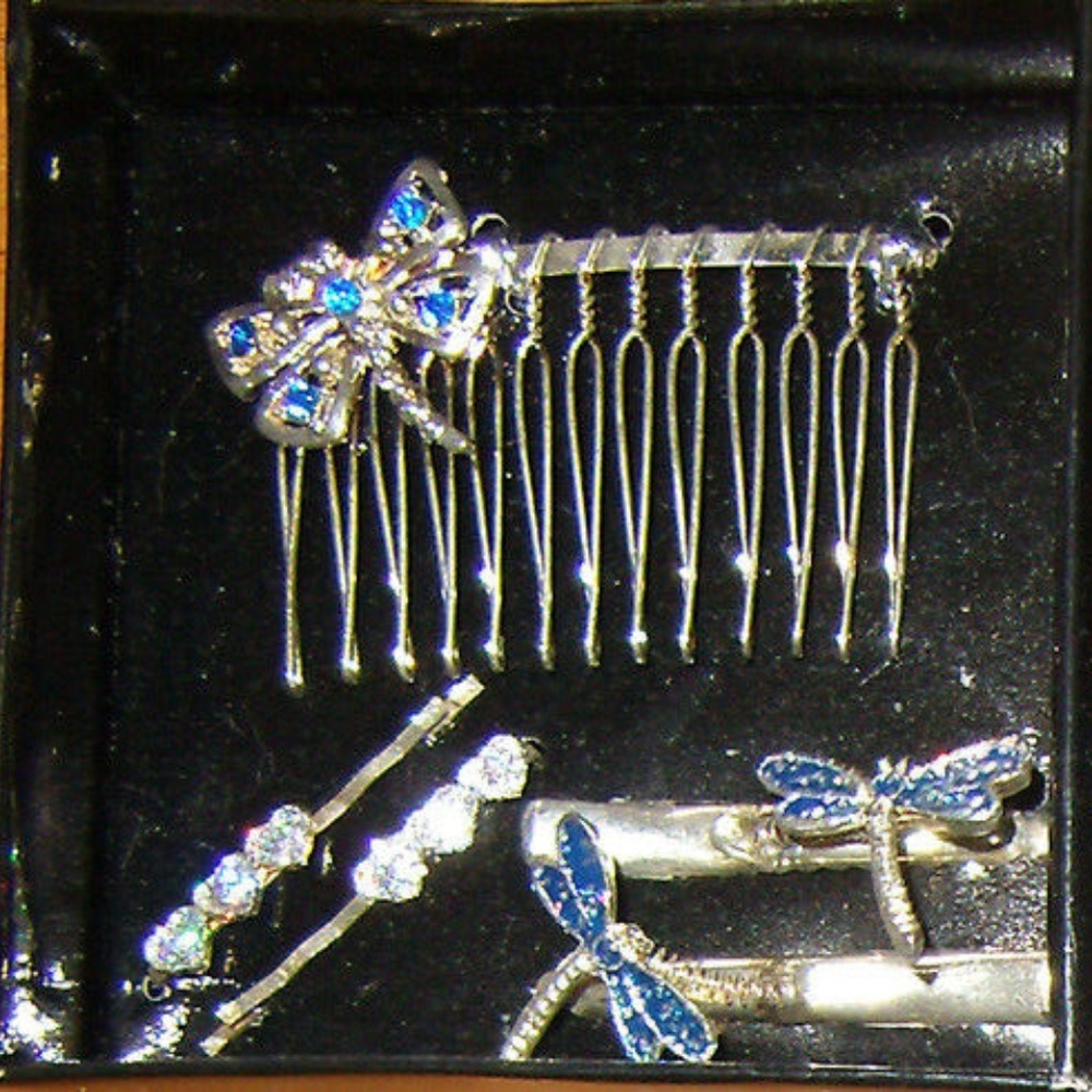 Vintage Rare TR Bentley Comb Dragonfly Heart Pin 5 Piece Hair Set